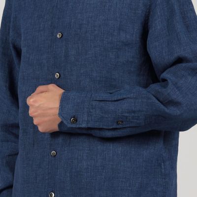 美品 トゥモローランド リネン ソリッド シャツ アルビニ社製生地 ネイビー M 麻100％・軽い・涼しい】モイスチャーリネン シャツ