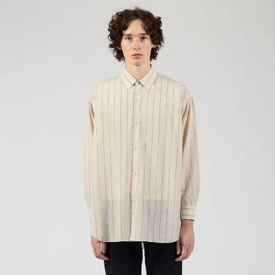 ウールナイロンストライプ ロングスリーブ オーバーシャツ