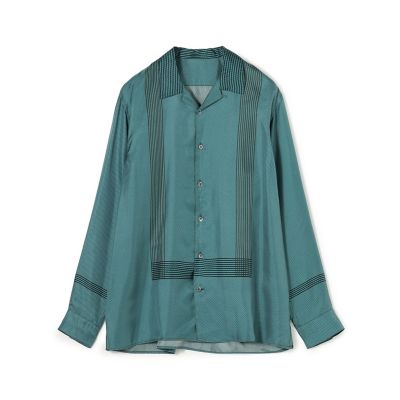 シルクツイル パネルプリント オープンカラーシャツ