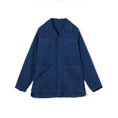 リネン100✨トゥモローランド ピルグリム カッタウェイシャツ L ネイビー リネンブロード 4ポケットサファリシャツ | TOMORROWLAND (Men