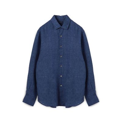 SHIPS長袖リネンシャツ イタリアALBINI 定価4万ウォッシャブル セール】 SHIPS Primary Navy Label:〈手洗い可能〉ALBINIコットン