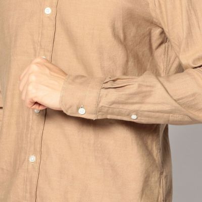 美品　トゥモローランド　シャツ　ラウンドカラー　サテンフランネル　ブラウン　XS 美品トゥモローランドシャツラウンドカラーサテンフランネル