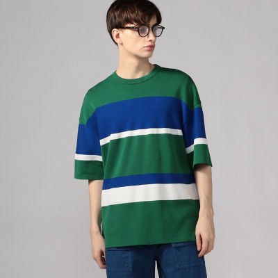 マルチボーダー ビッグニットTシャツ tricot－T