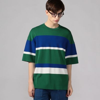 マルチボーダー ビッグニットTシャツ tricot－T