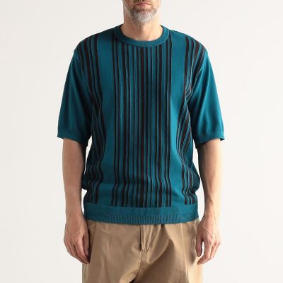 【美品】TOMORROWLAND ストライプセーター 半袖 ランダムストライプ ニットTシャツ tricot－T | TOMORROWLAND