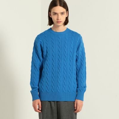 スーパーファインラムウール クルーネックケーブルニット