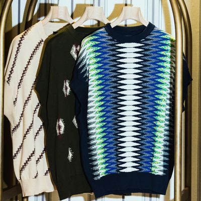 ジオメトリックパターン クルーネックニットベスト