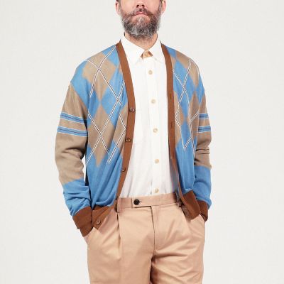 ポリエステルコットン　アーガイルＶネックカーディガン