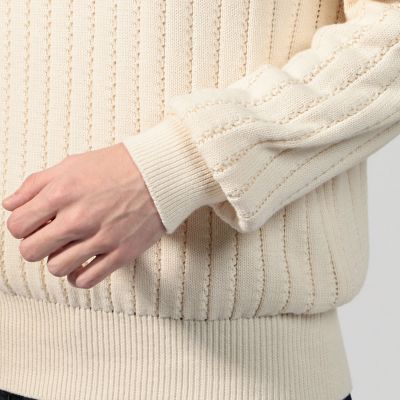 7ゲージ コットンカシミヤ バイカラークルーネックニット