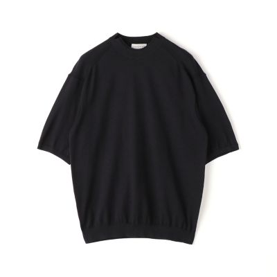 スビンコットン ショートスリーブクルーネックデザインニット