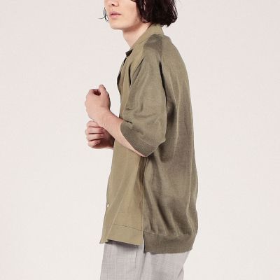 リネンニットコンビ　オープンカラーシャツ