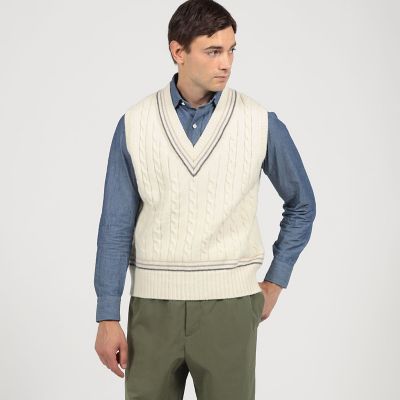 別注】RICHMOND KNITWEAR ウールケーブル Vネック