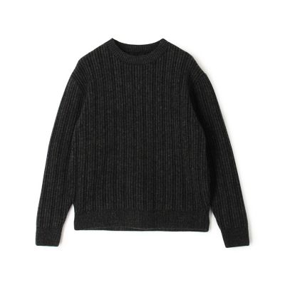 ウールカシミヤシルク リブクルーネックプルオーバーニット