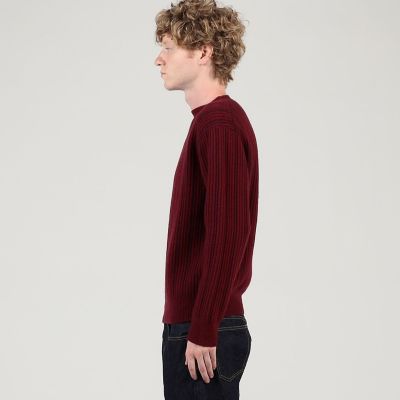 ウールカシミヤシルク リブクルーネックプルオーバーニット