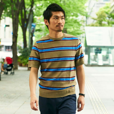 極美品 TOMORROWLAND TRICOT ボーダー ニットTシャツ セール】 ランダムボーダー ニットTシャツ tricot-T （Tシャツ