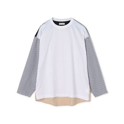 コットン ストライプ シャツコンビデザインプルオーバー