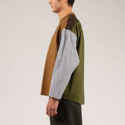 コットン ストライプ シャツコンビデザインプルオーバー