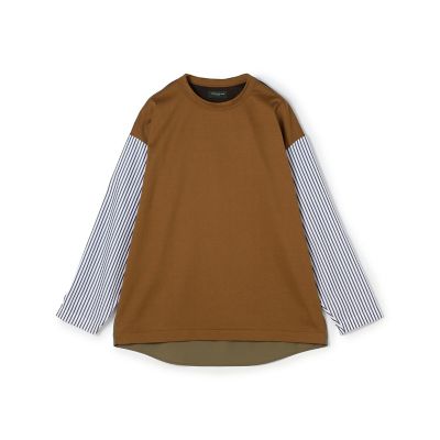 ＜TOMORROWLAND (Men)＞コットン　ストライプ　シャツコンビクルーネックプルオーバー