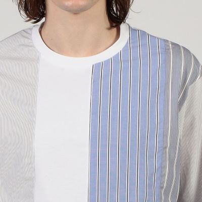 コットン　シャツコンビ　クルーネックプルオーバー