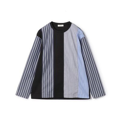 コットン　シャツコンビ　クルーネックプルオーバー