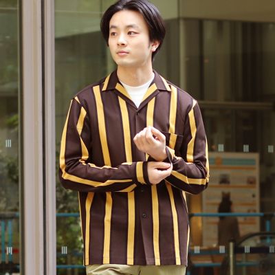 ラッセル　ストライプオープンカラーシャツ