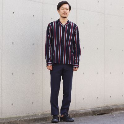 ラッセル　ストライプオープンカラーシャツ