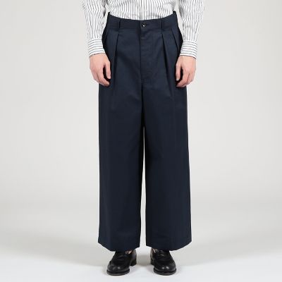 コットンリネンツイル　２プリーツワイドパンツ