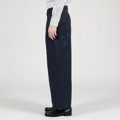 コットンリネンツイル　２プリーツワイドパンツ