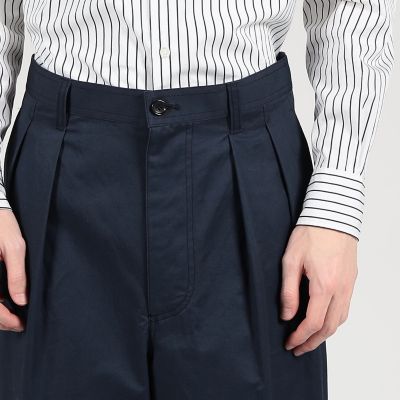 コットンリネンツイル　２プリーツワイドパンツ