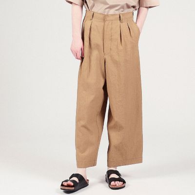 リネン　ワイドシルエットプリーツパンツ