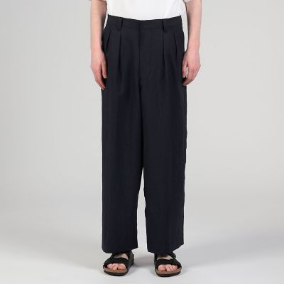 リネン　ワイドシルエットプリーツパンツ