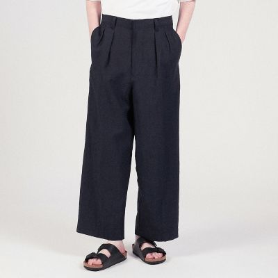 リネン　ワイドシルエットプリーツパンツ