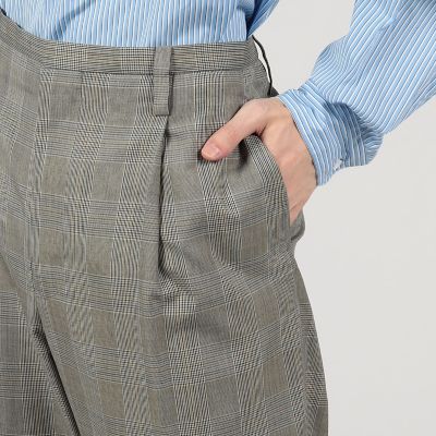 シルク　グレンチェック　１プリーツテーパードパンツ