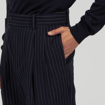 ウールリネンコットン　２タックワイドストレートパンツ