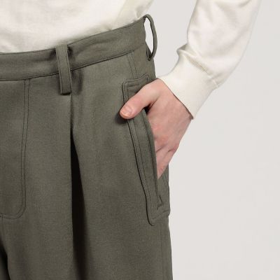 ウールメルトン　１タック　ペグトップ　パンツ