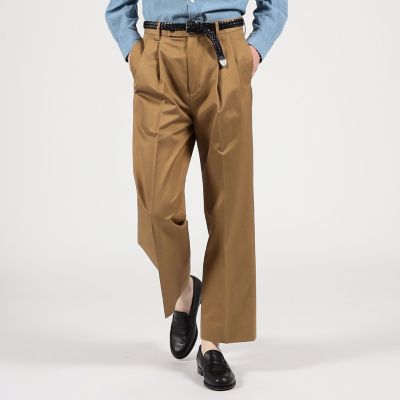 コットンキュプラ　ツイル　２タックワイドストレートパンツ