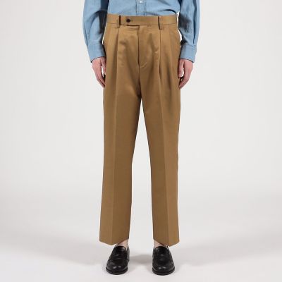 コットンキュプラ　ツイル　２タックワイドストレートパンツ