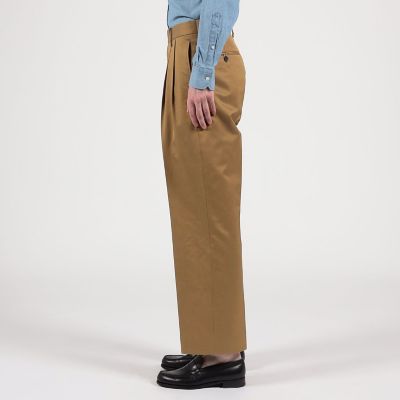 コットンキュプラ　ツイル　２タックワイドストレートパンツ