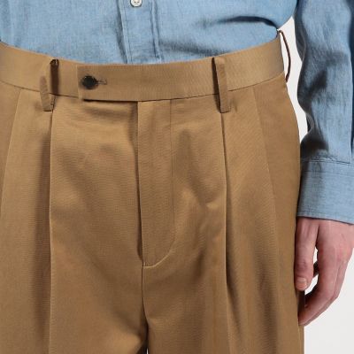 コットンキュプラ　ツイル　２タックワイドストレートパンツ
