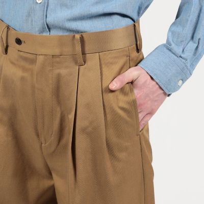 コットンキュプラ　ツイル　２タックワイドストレートパンツ