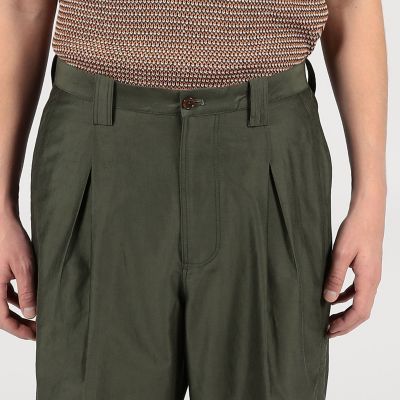 コードシルク混タフタ　ペグトップワイドパンツ