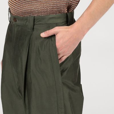 コードシルク混タフタ　ペグトップワイドパンツ