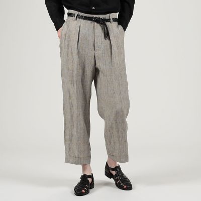 リネン　グレンチェック　１タック　ペグトップパンツ