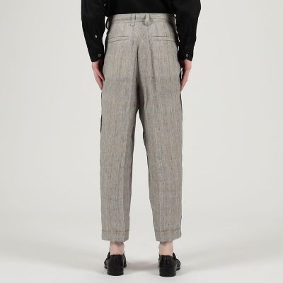 リネン　グレンチェック　１タック　ペグトップパンツ