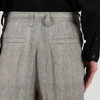 リネン　グレンチェック　１タック　ペグトップパンツ