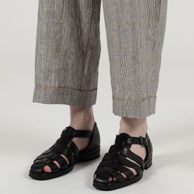 リネン　グレンチェック　１タック　ペグトップパンツ