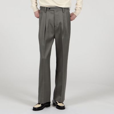 【未使用】 TOMORROWLAND 2プリーツ パンツ 50 グレー 送料無料】コットンレーヨン 2プリーツ ワイドストレート