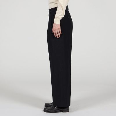 ウールリネンコットン 2タックワイドストレートパンツ
