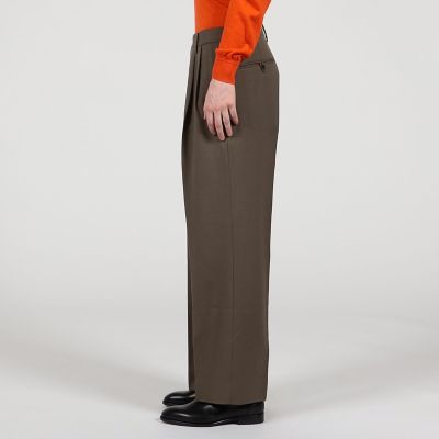 ドライウールツイル 2プリーツワイドストレートバレルパンツ