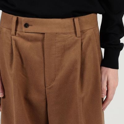コットンシルクモールスキン 1プリーツ テーパードパンツ